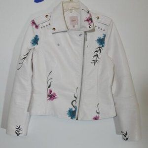 Very Pretty n Soft White Leather Candies Floral Jacket Size -L